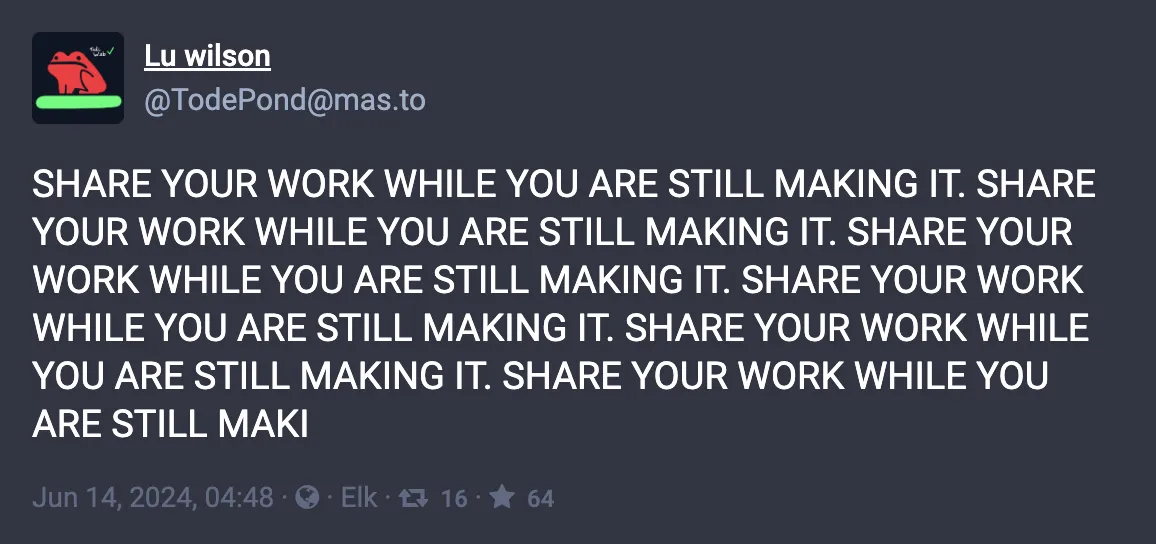 Screenshot of a Mastodon post by Lu Wilson